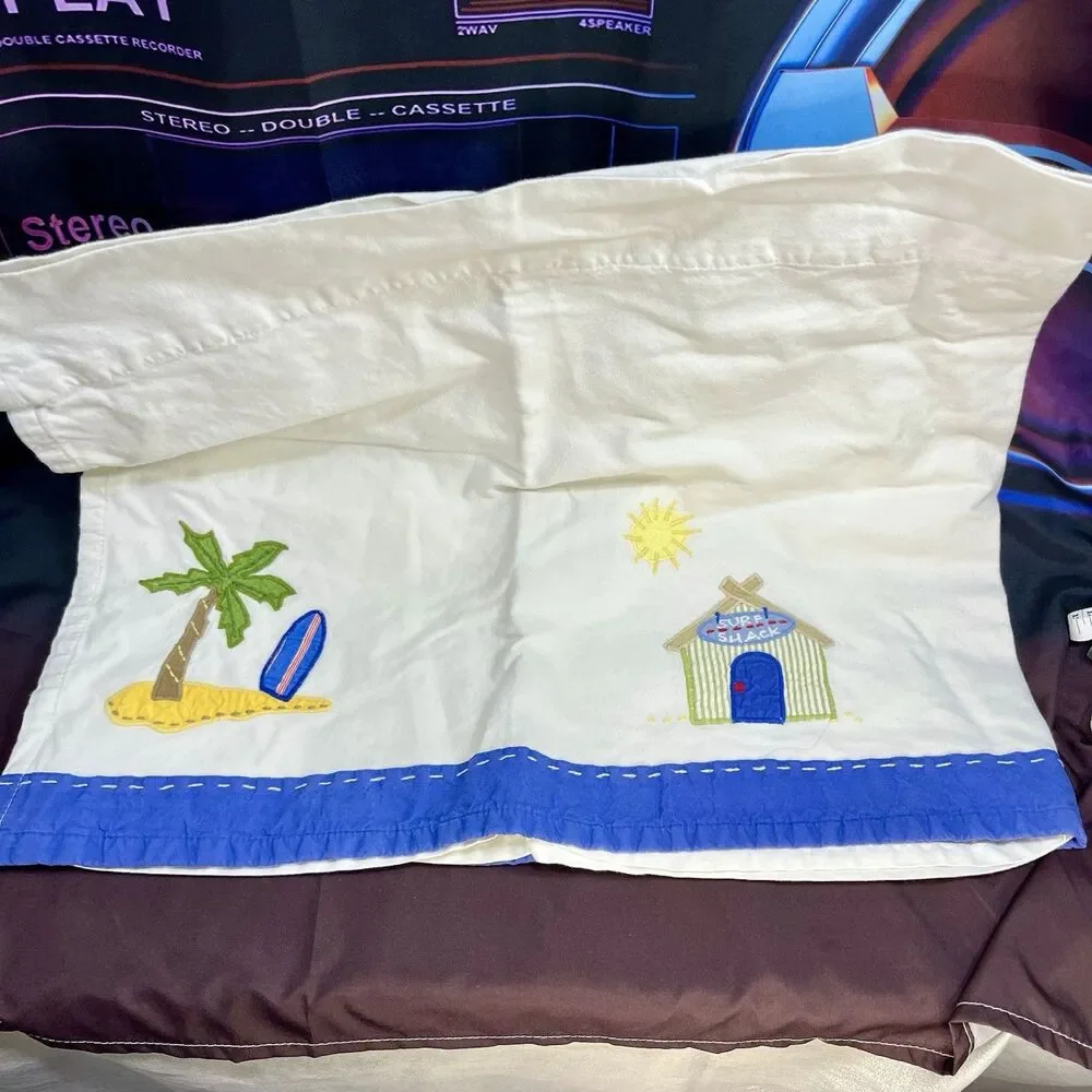 SET OF 2 - Pottery Barn Kids Island Surf Valance Cantonniere Surfboard Palm Tree